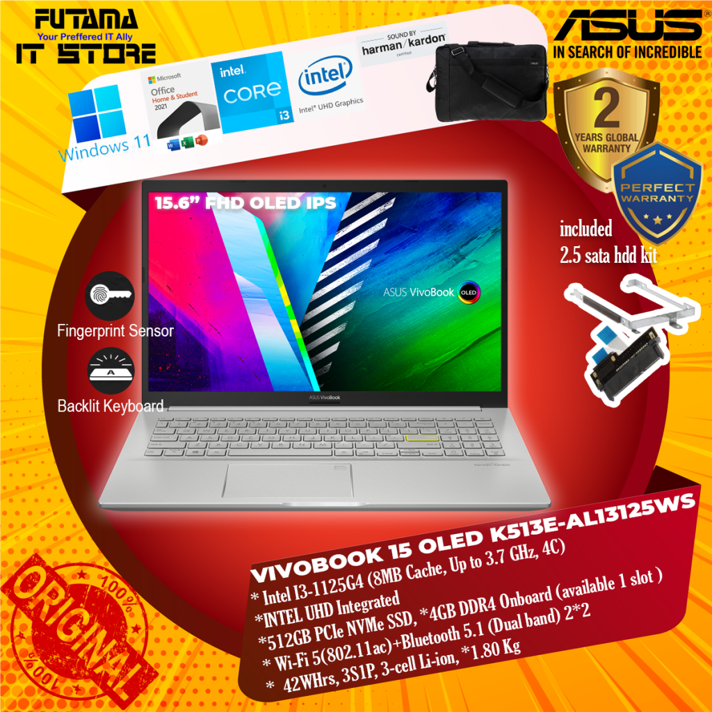 ASUS VIVOBOOK 15 OLED K513E-AL13125WS (15.6″ FHD/Intel core i3-1125G4 ...