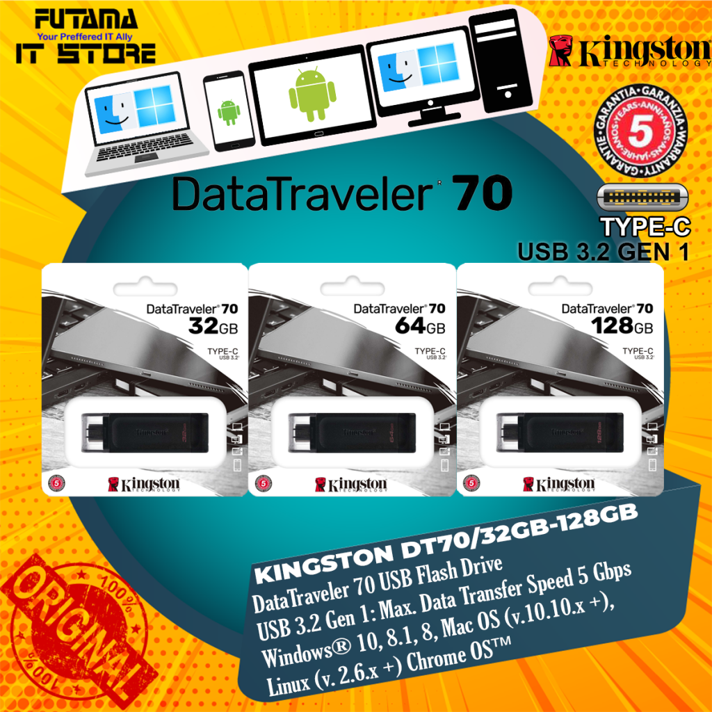 Kingston DataTraveler 70 DT70 USB-C Flash Drive (32GB/64GB/128GB ...