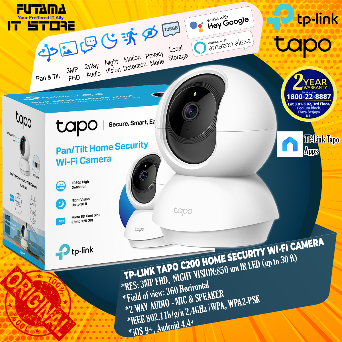 Tp link tapo c200 pan tilt home security wi fi camera futama it store